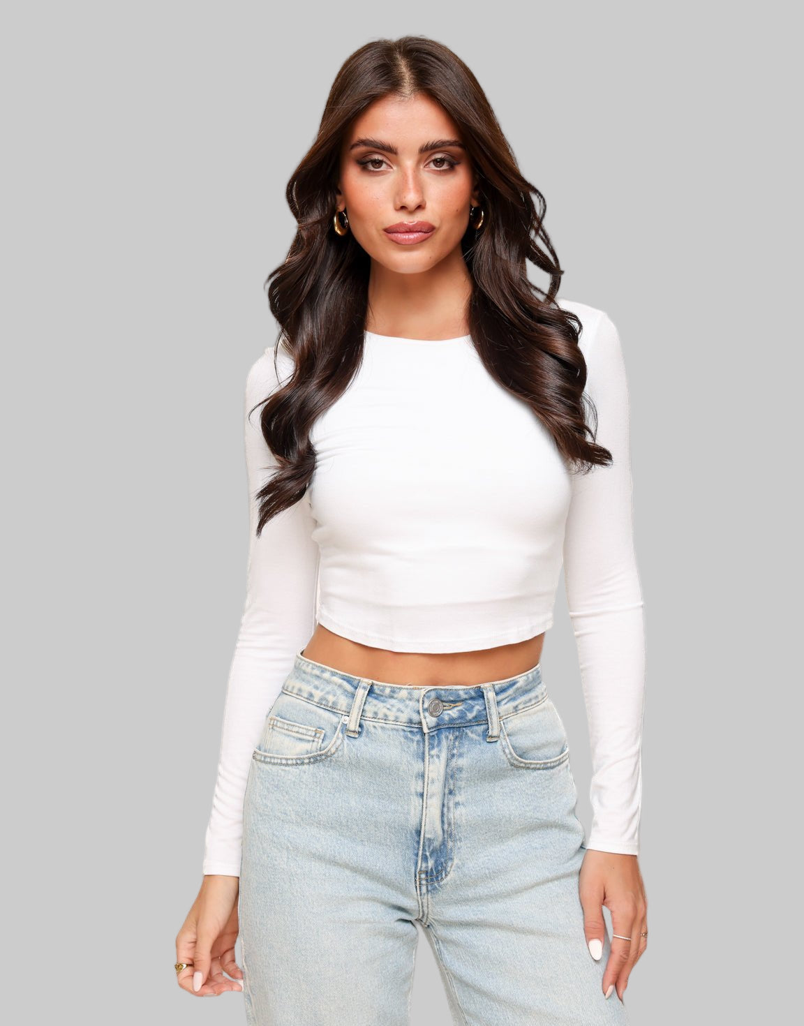 Witte Basic LS Cropped - Top - Olivia & Kate