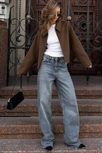 Moderne Wolmix Jas met Minimalistisch Klassieke Kraag