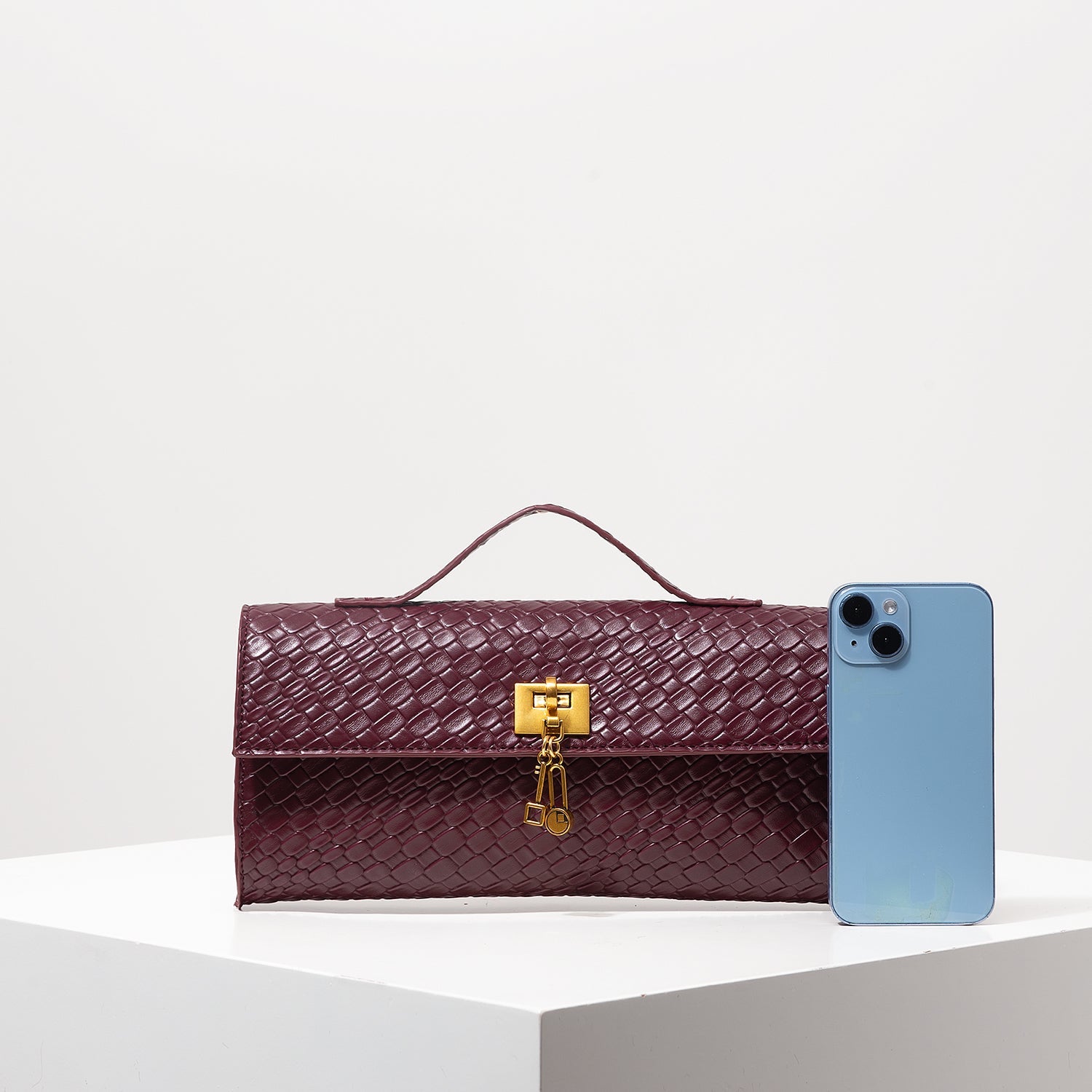 Lederen Handtas met Geweven Textuur & Gouden Sluiting