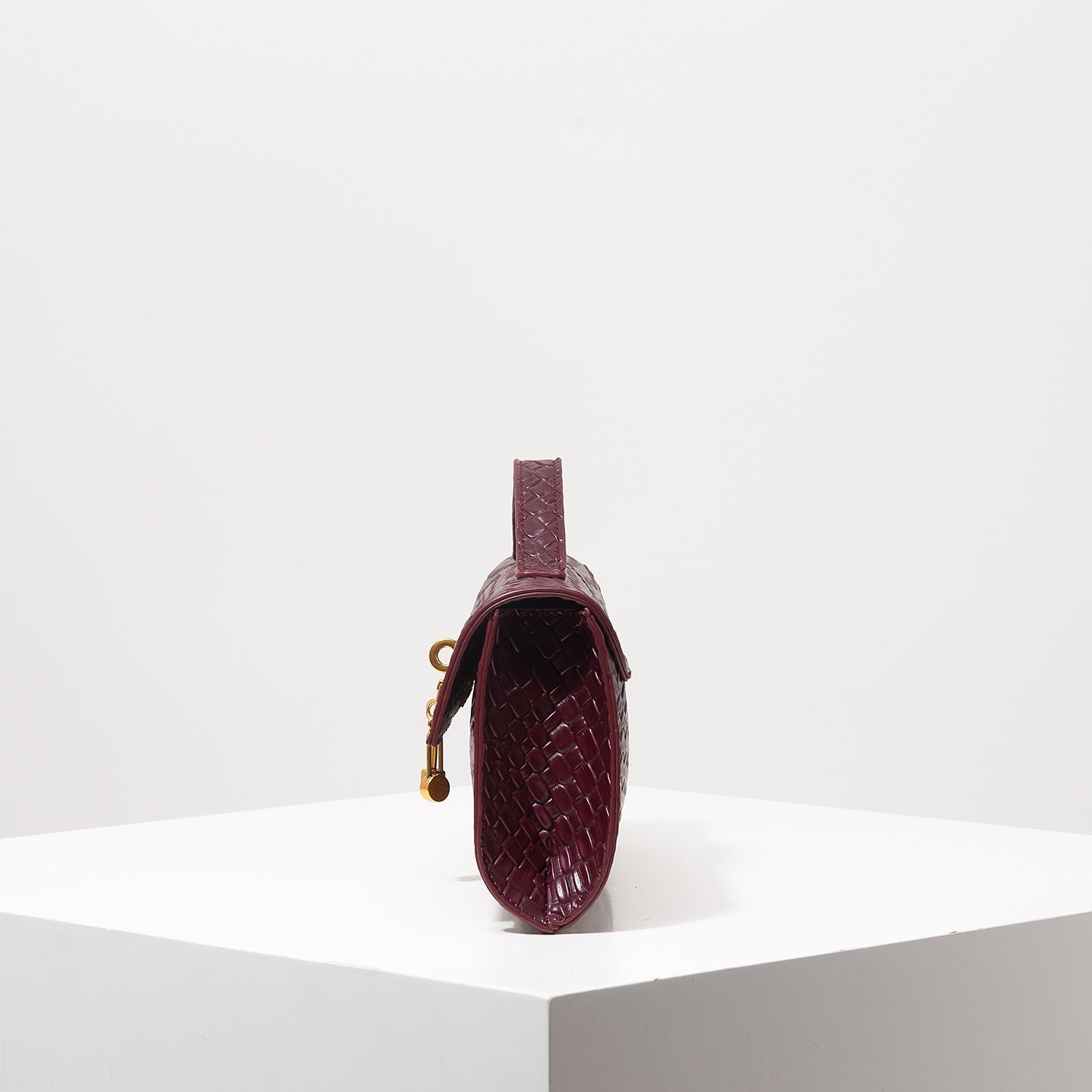 Lederen Handtas met Geweven Textuur & Gouden Sluiting