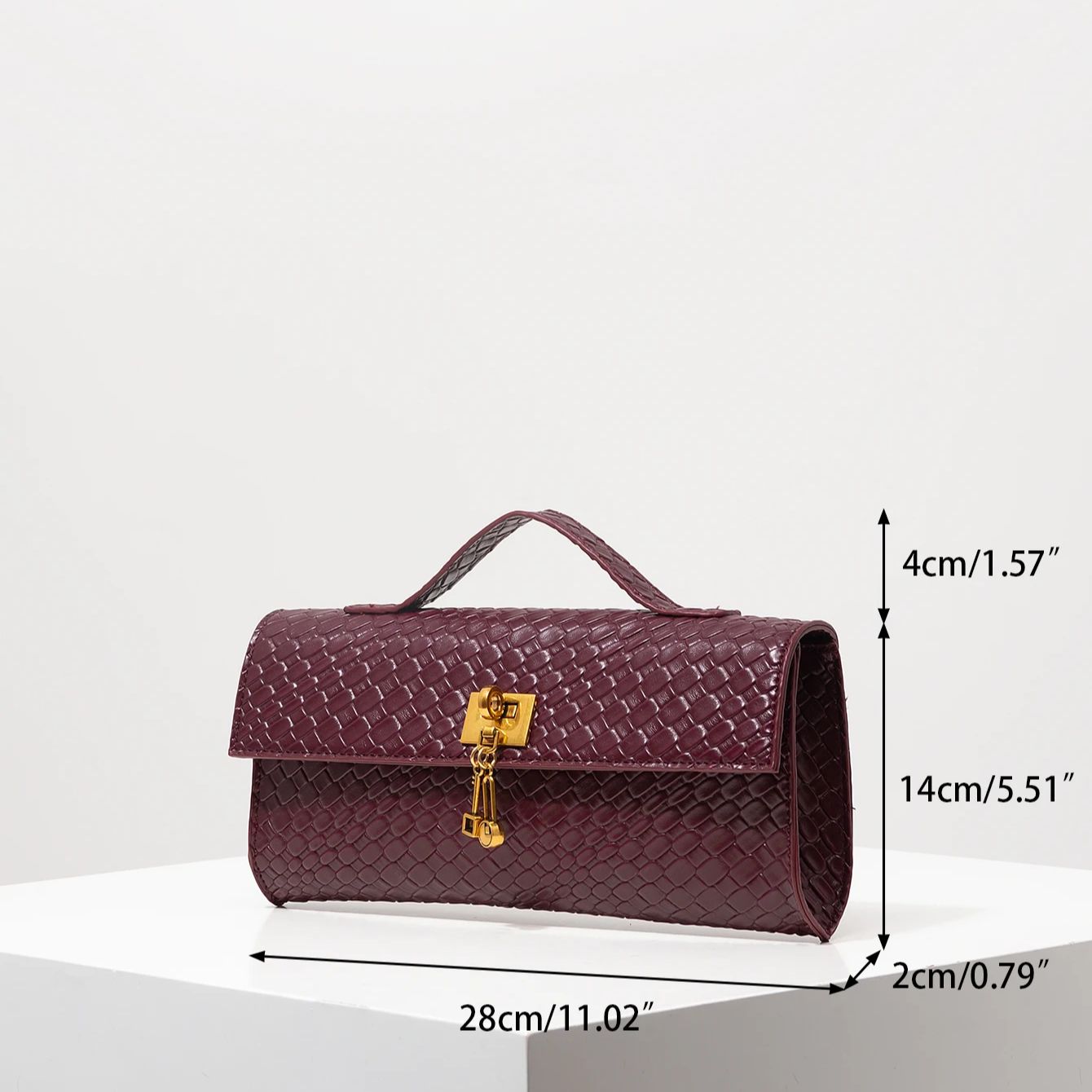 Lederen Handtas met Geweven Textuur & Gouden Sluiting