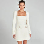 Tweed-look Jurk met Parelaccenten