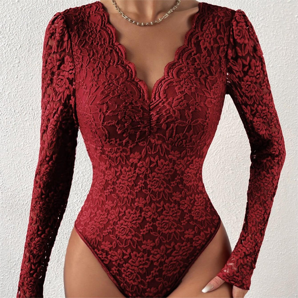 Bodysuit met Bloemenkant Overlay