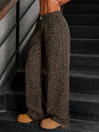 Dames Wide-Leg Denim Broek met Luipaardprint