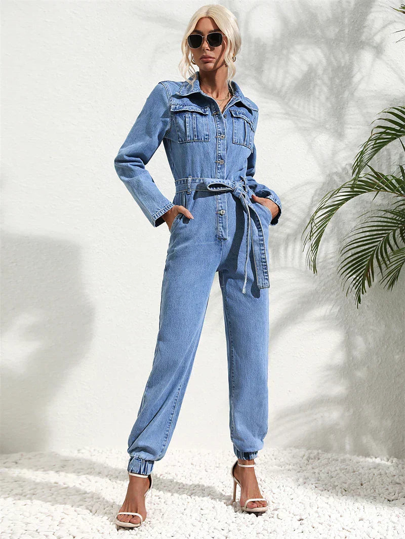 Catalina Denim Jumpsuit voor Dames - Casual Chic met Ceintuur