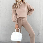 Avalynn Gebreide Loungewear Set Dames - Casual met Ballonmouwen